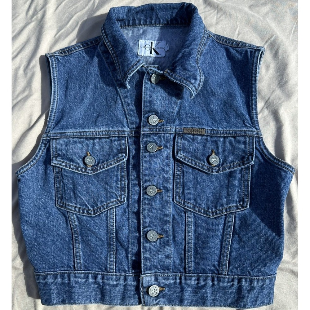 Vintage Calvin Klein Jeans Vest Womens Small Denim Sleeveless Jacket